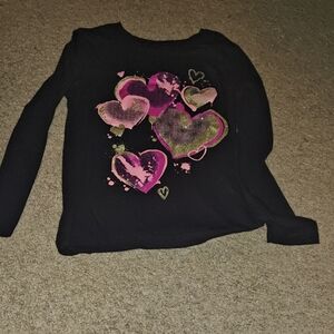 The Children's Place Black Long-Sleeve Tee with Pink and Gold Heart Print